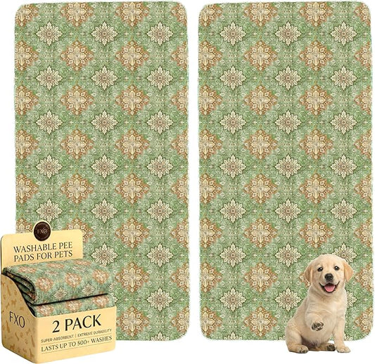 Washable Pee Pads for Dogs,Great Urine Absorbent Reusable Puppy Training Pads,Waterproof,Leak-Proof & Non-Slip Potty Pads for Whelping,Crate,Playpen,Bed.(Green Floral Flat,36"x72") by Peepads