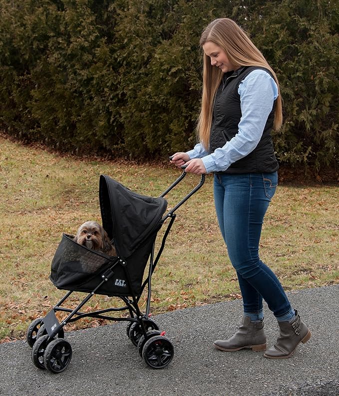 Pet Gear Travel Lite Plus Stroller, Compact, Easy Fold, No Assembly Required, Large Wheels for Cats and Dogs up to 15 pounds, New Black