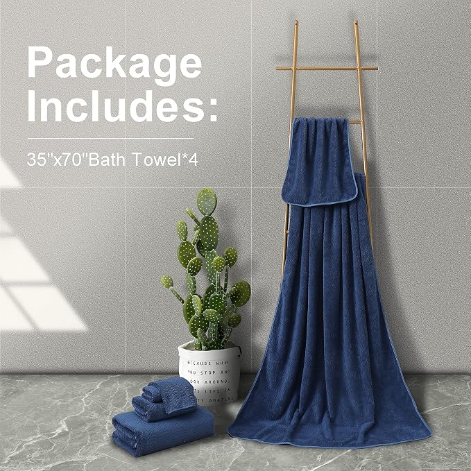 Smuge Ultra Soft Bath Towel Set of 4, Navy Extra Large Textured Microfiber Luxury Towels 35x70 in, Quick Dry, Highly Absorbent, Fluffy, Oversized, for Bathroom Shower Pool Hotel Beach - Image 6