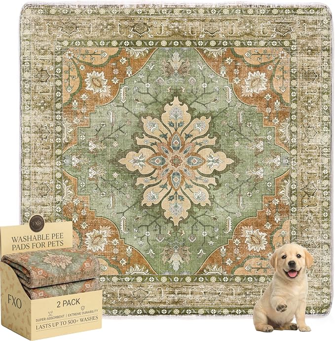 Washable Pee Pads for Dogs,Great Urine Absorbent Reusable Puppy Training Pads,Waterproof,Leak-Proof & Non-Slip Potty Pads for Whelping,Crate,Playpen,Bed.(Green Floral,48"x48") by Peepads