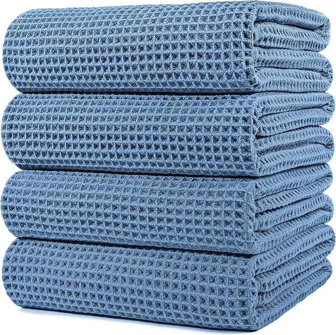 POLYTE 430 GSM Microfiber Oversize Quick Dry Lint Free Bath Towel, 60 x 30 in, 4 Pack (Waffle Weave) by Polyte