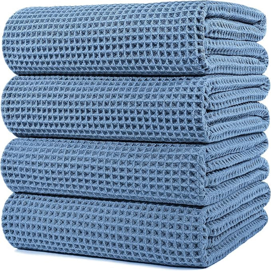 POLYTE 430 GSM Microfiber Oversize Quick Dry Lint Free Bath Towel, 60 x 30 in, 4 Pack (Waffle Weave) by Polyte