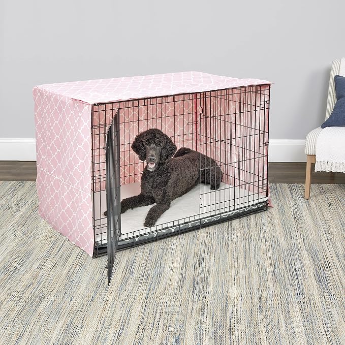 MidWest Homes for Pets XL Dog Crate Cover Featuring Teflon Fabric Protector, Poly-Cotton Privacy Kennel Cover Fits Most 48-inch Crates, Pink Designer Print, Machine Washable, Reduces Barking - Image 3