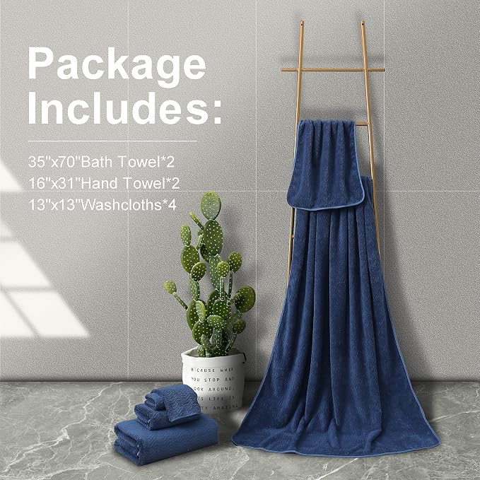 Smuge Ultra Soft 8 Piece Textured Bath Towel Set for Bathroom Shower Pool, Kitchen, Quick Dry, Lightweight Highly Absorbent - 2 Oversized Bath Towel Sheets, 2 Hand Towels, 4 Washcloths - Navy Blue - Image 6