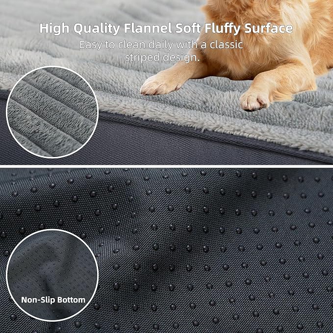 Dog Bed Medium Size Dog, Orthopedic Flannel Pet Bed with Removable Washable Cover, Waterproof Indestructible Medium Dogs Bed with Anti-Slip Bottom, Egg Crate Memory Foam Pad, 29.0"x18.0"x3.0", Grey - Image 4