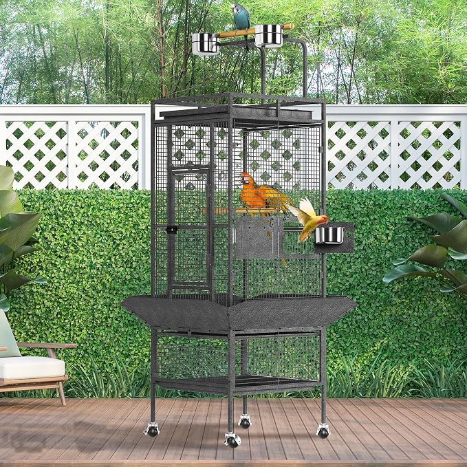 61Inch Bird Cage with Play Top, Extra Large Bird Cage with Wood Perches, Feeder for Parakeets, Canaries, Lovebirds, Small Quaker, Cockatiels, Budgie (60" h) - Image 6