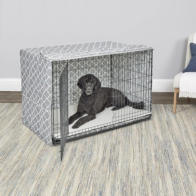 MidWest Homes for Pets XL Dog Crate Cover Featuring Teflon Fabric Protector, Poly-Cotton Privacy Kennel Cover Fits Most 48-inch Crates, Gray Designer Print, Machine Washable, Reduces Barking - Image 3