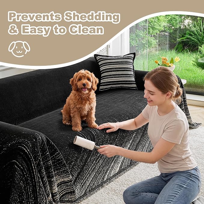 Couch Cover for Dogs Washable Sofa Cover, Sectional Couch Covers, Sofa Covers for 2 Cushion Couch, Non Slip Stripe Sofa Slipcovers Furniture Protector (Black 91x102) - Image 6