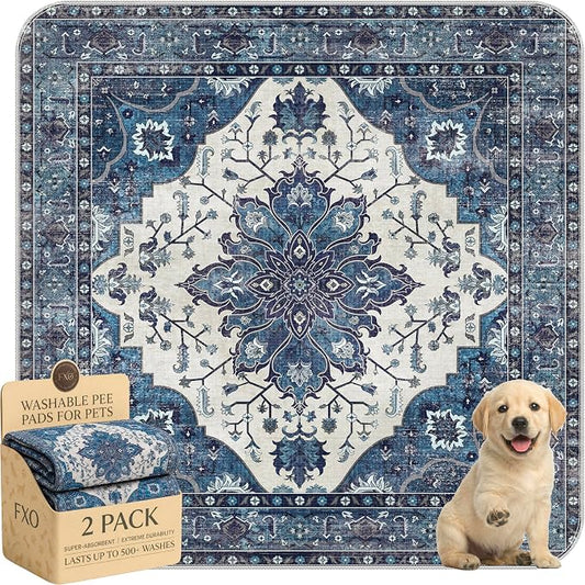 Washable Pee Pads for Dogs,Great Urine Absorbent Reusable Puppy Training Pads,Waterproof,Leak-Proof & Non-Slip Potty Pads for Whelping,Crate,Playpen,Bed.(Dark Navy Floral,36"x36") by Peepads