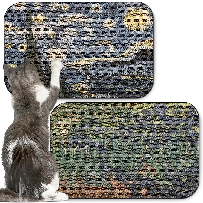 2 Pack Cat Wall Scratcher, Art Cat Scratching Board for Cats | Wall Mounted Cat Scratch Pad, Water-Based Ink, Hook&Loop Strips, Floor or Wall Use, 16.7x11x1 Inch, Series 1 by LESISSMER