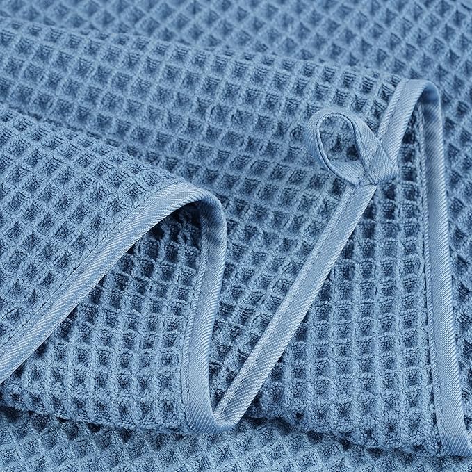 POLYTE 430 GSM Microfiber Quick Dry Lint Free Oversize Bath Towel Set, 6 Piece (Waffle Weave) - Image 4