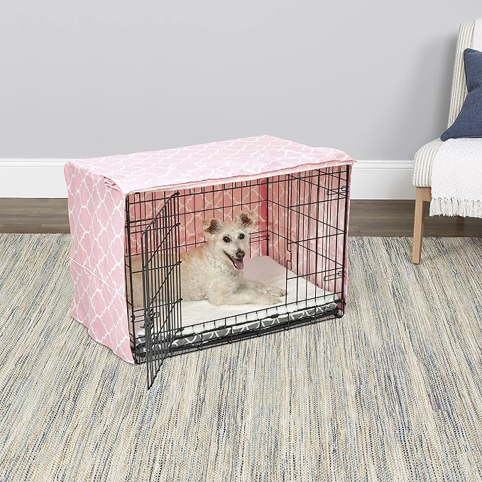 MidWest Homes for Pets Medium Dog Crate Cover Featuring Teflon Fabric Protector, Poly-Cotton Privacy Kennel Cover Fits Most 30-inch Crates, Pink Designer Print, Machine Washable, Reduces Barking - Image 3