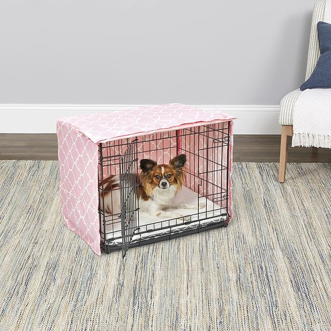 MidWest Homes for Pets Small Dog Crate Cover Featuring Teflon Fabric Protector, Poly-Cotton Privacy Kennel Cover Fits Most 24-inch Crates, Pink Designer Print, Machine Washable, Reduces Barking - Image 3