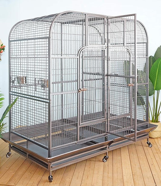 Double Cage with Center Divider for Bird Parrot Aviary W64xD32xH73 New by Unknown