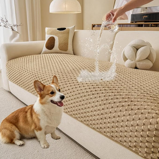 Waterproof Couch Covers for Dogs Washable, Pet sectional Sofa Cover | Non Slip Fuzzy Couch Slipcovers for 3 Cushion, Furniture Protector,Scratch Resistant Couch Covers for Sofa (Khaki,35"x 83") by KaviKon