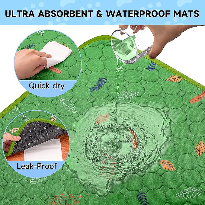 Sunheir Washable Pee Pads for Dogs 2-Pack Reusable Puppy Pads Pet Training Pads, Waterproof Dog Pee Pads for Crate, Whelping Pad, Non-Slip Protects Against Urine Leakage (Leaves - Green, 24x36) - Image 3
