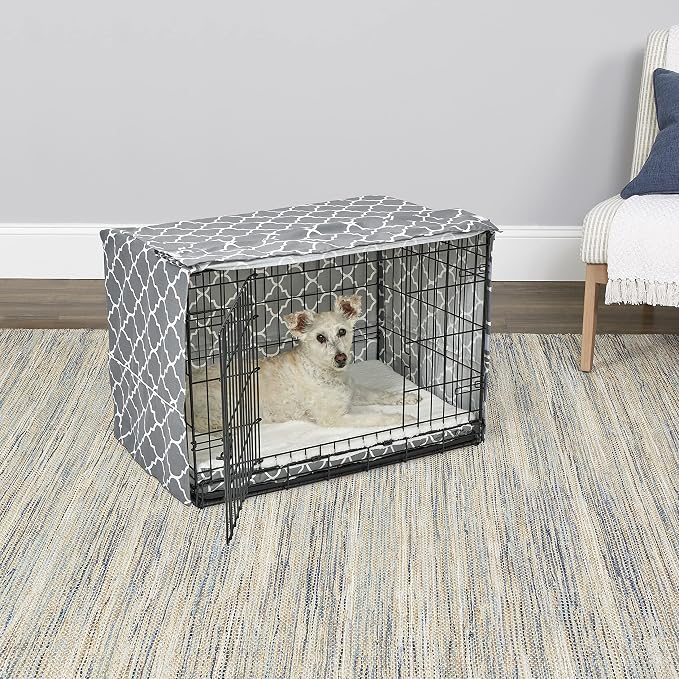 MidWest Homes for Pets Medium Dog Crate Cover Featuring Teflon Fabric Protector, Poly-Cotton Privacy Kennel Cover Fits Most 30-inch Crates, Gray Designer Print, Machine Washable, Reduces Barking - Image 3