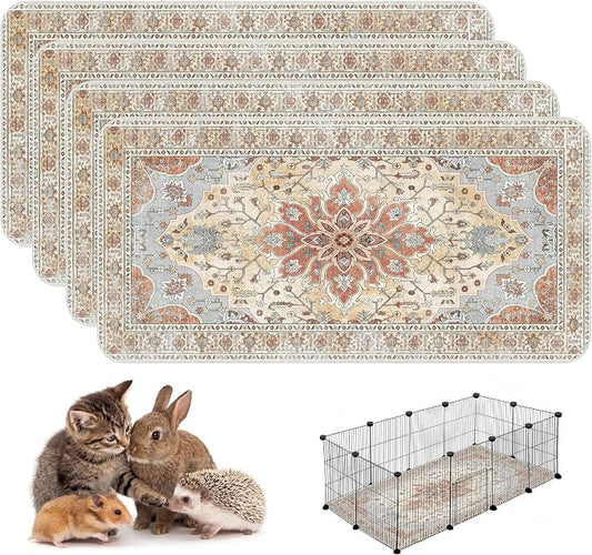 4PACK Washable Guinea Pig Pee Pads,Absorbent Reusable Guinea Pig Cage Liners,Waterproof,Leak-Proof & Non-Slip Potty Pads for Small Animals Rabbit Hamster Rat.(Orange Amber Floral,24"x48") by Peepads