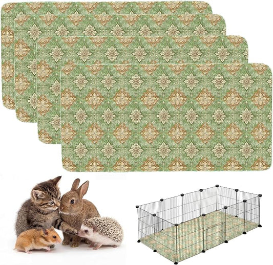 4PACK Washable Guinea Pig Pee Pads,Absorbent Reusable Guinea Pig Cage Liners,Waterproof,Leak-Proof & Non-Slip Potty Pads for Small Animals Rabbit Hamster Rat.(Green Floral Flat,24"x48") by Peepads