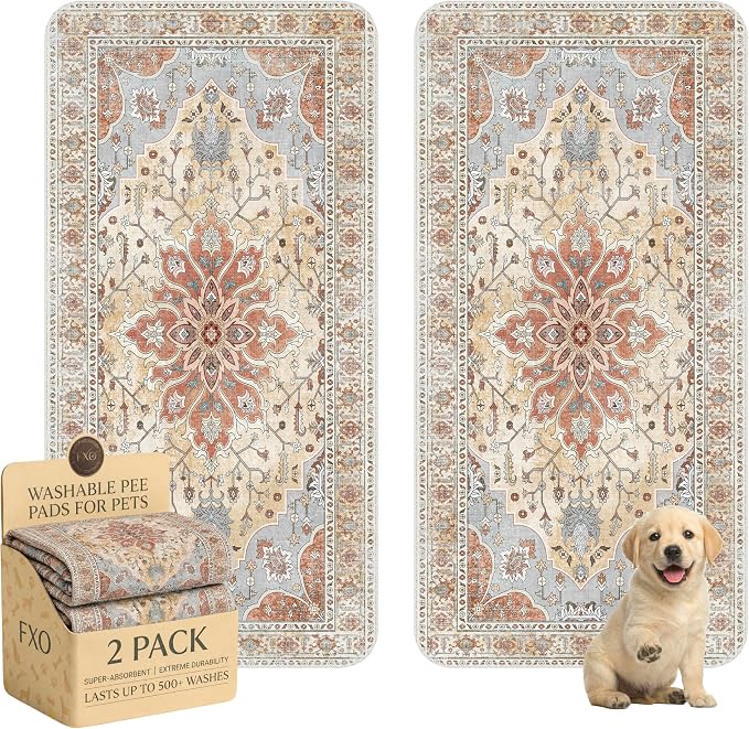 Washable Pee Pads for Dogs,Great Urine Absorbent Reusable Puppy Training Pads,Waterproof,Leak-Proof & Non-Slip Potty Pads for Whelping,Crate,Playpen,Bed.(Orange Amber Floral,36"x72") by Peepads