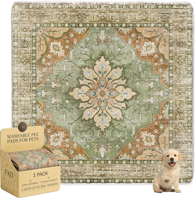 Washable Pee Pads for Dogs,Great Urine Absorbent Reusable Puppy Training Pads,Waterproof,Leak-Proof & Non-Slip Potty Pads for Whelping,Crate,Playpen,Bed.(Green Floral,72"x72") by Peepads