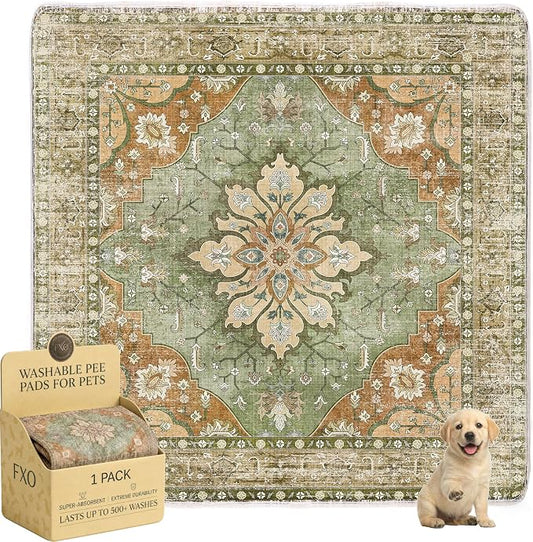 Washable Pee Pads for Dogs,Great Urine Absorbent Reusable Puppy Training Pads,Waterproof,Leak-Proof & Non-Slip Potty Pads for Whelping,Crate,Playpen,Bed.(Green Floral,72"x72") by Peepads