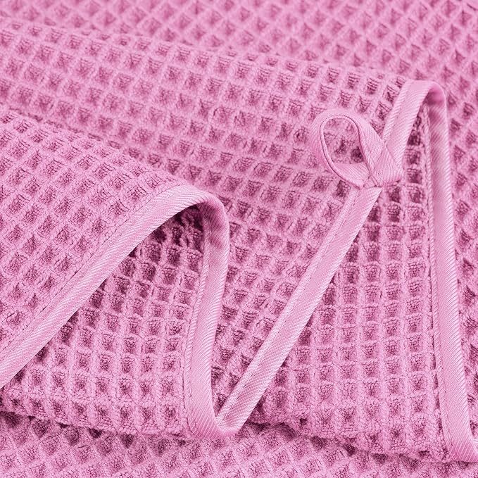 POLYTE 430 GSM Microfiber Quick Dry Lint Free Oversize Bath Towel Set, 6 Piece (Waffle Weave) - Image 4