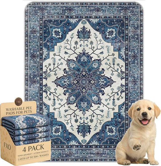 4PACK Washable Pee Pads for Dogs,Great Urine Absorbent Reusable Puppy Training Pads,Waterproof,Leak-Proof & Non-Slip Potty Pads for Whelping,Crate,Playpen,Bed.(Dark Navy Floral,18"x24") by Peepads