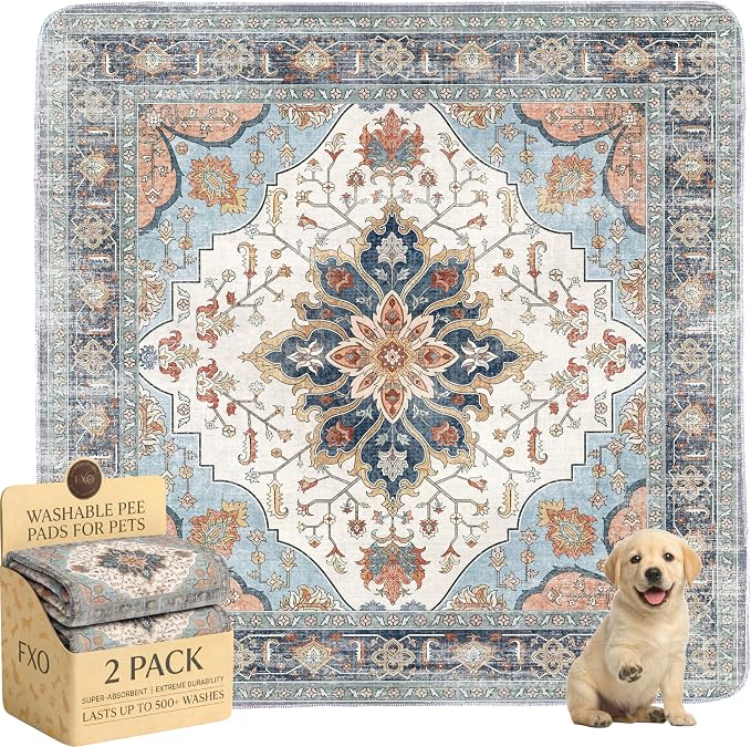 Washable Pee Pads for Dogs,Great Urine Absorbent Reusable Puppy Training Pads,Waterproof,Leak-Proof & Non-Slip Potty Pads for Whelping,Crate,Playpen,Bed.(Blue Floral,48"x48") by Peepads
