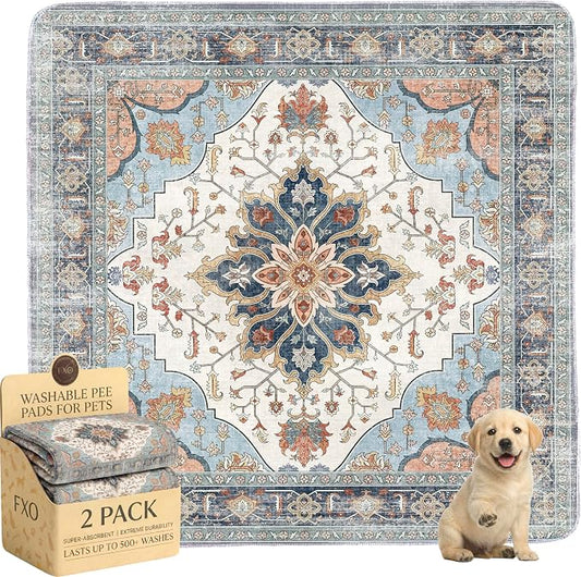Washable Pee Pads for Dogs,Great Urine Absorbent Reusable Puppy Training Pads,Waterproof,Leak-Proof & Non-Slip Potty Pads for Whelping,Crate,Playpen,Bed.(Blue Floral,48"x48") by Peepads