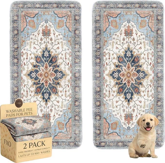 Washable Pee Pads for Dogs,Great Urine Absorbent Reusable Puppy Training Pads,Waterproof,Leak-Proof & Non-Slip Potty Pads for Whelping,Crate,Playpen,Bed.(Blue Floral,36"x72") by Peepads