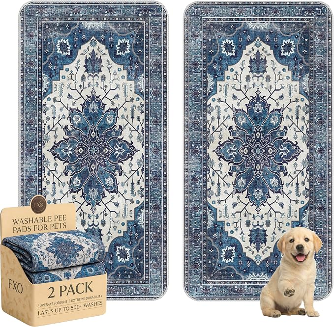 Washable Pee Pads for Dogs,Great Urine Absorbent Reusable Puppy Training Pads,Waterproof,Leak-Proof & Non-Slip Potty Pads for Whelping,Crate,Playpen,Bed.(Dark Navy Floral,36"x72") by Peepads