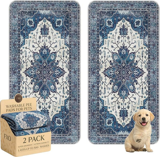 Washable Pee Pads for Dogs,Great Urine Absorbent Reusable Puppy Training Pads,Waterproof,Leak-Proof & Non-Slip Potty Pads for Whelping,Crate,Playpen,Bed.(Dark Navy Floral,36"x72") by Peepads