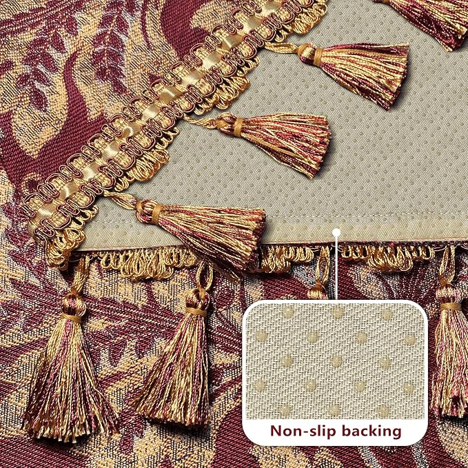 Loom and Mill Luxury Jacquard Sofa Arm Covers 2 PCS, Burgundy Red, 14x14in | Elegant Damask Couch Armrest Cover with Tassels, Non-Slip Furniture Protector for Chair Sofa Recliners Couch Dogs Pets - Image 4