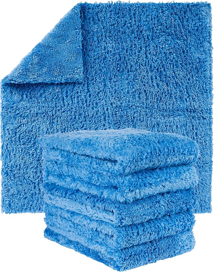 GREEN LIFESTYLE Chamois Cloth Microfiber Cleaning Cloth 6 Pack, Borderless Microfiber Towels Cleaning, Car Microfiber Towel, Drying Towels for Сars, Car Wash Towels (16" x 16", Blue) (6 Pack – 16x16) by GreenLifeStyle