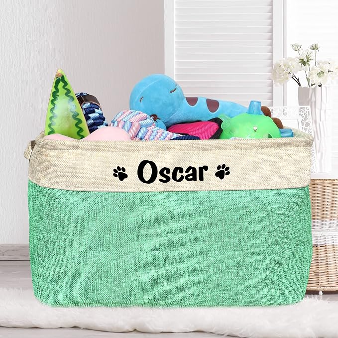 PET ARTIST Collapsible Dog Toy Storage Basket Bin with Personalized Pet's Name - Rectangular Storage Box Chest Organizer for Dog Toys,Dog Clothing,Dog Apparel & Accessories-Green - Image 2