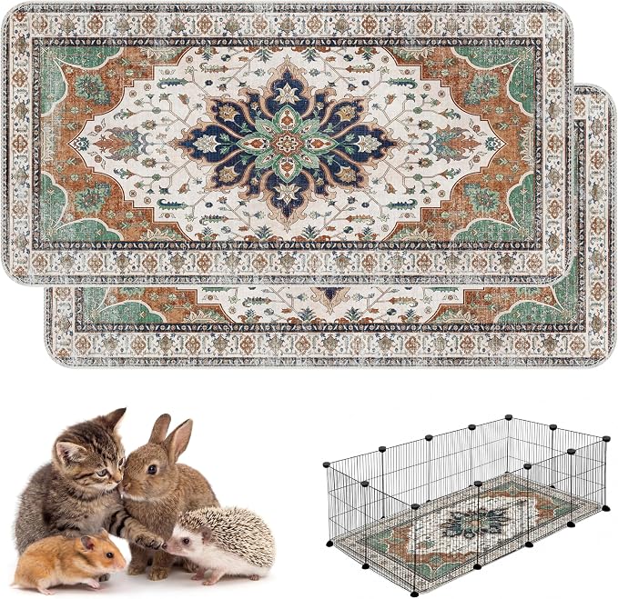 Washable Guinea Pig Pee Pads,Absorbent Reusable Guinea Pig Cage Liners,Waterproof,Leak-Proof & Non-Slip Potty Pads for Small Animals Rabbit Hamster Rat.(Dark Teal Floral,24"x48") by Peepads