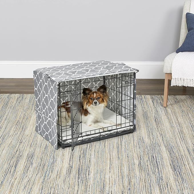 MidWest Homes for Pets Small Dog Crate Cover Featuring Teflon Fabric Protector, Poly-Cotton Privacy Kennel Cover Fits Most 24-inch Crates, Gray Designer Print, Machine Washable, Reduces Barking - Image 3