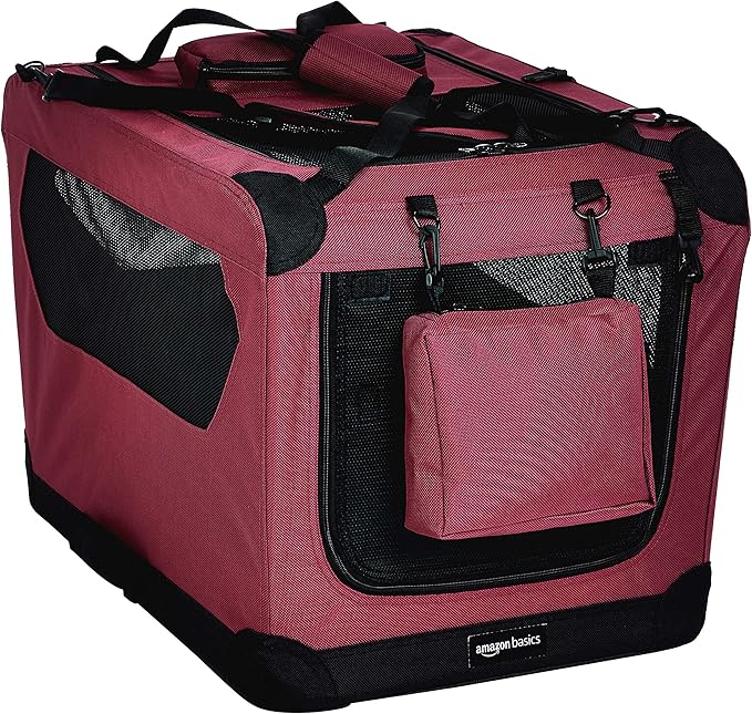 Amazon Basics Folding Portable Soft Pet Dog Crate Carrier Kennel, 26 x 18 x 18 inches, Red