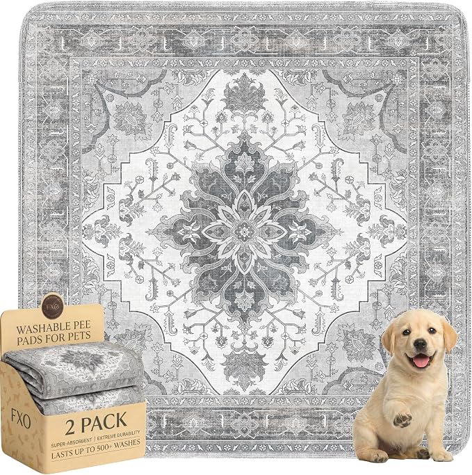 Washable Pee Pads for Dogs,Great Urine Absorbent Reusable Puppy Training Pads,Waterproof,Leak-Proof & Non-Slip Potty Pads for Whelping,Crate,Playpen,Bed.(Gray Floral,36"x36") by Peepads