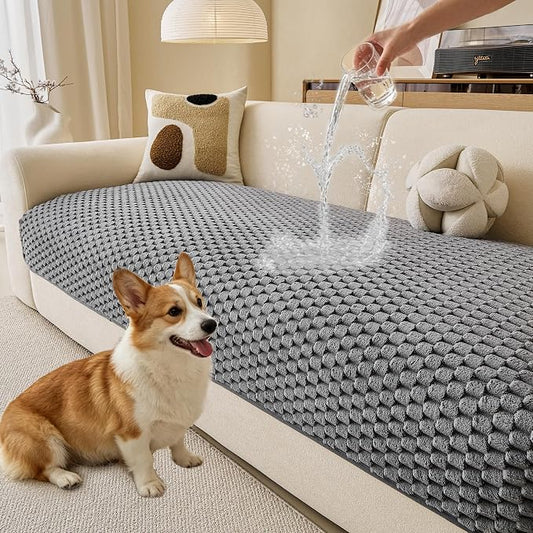 Waterproof Couch Covers for Dogs Washable, Pet sectional Sofa Cover | Non Slip Fuzzy Couch Slipcovers for 3 Cushion, Furniture Protector,Scratch Resistant Couch Covers for Sofa (Grey,35"x 71") by KaviKon