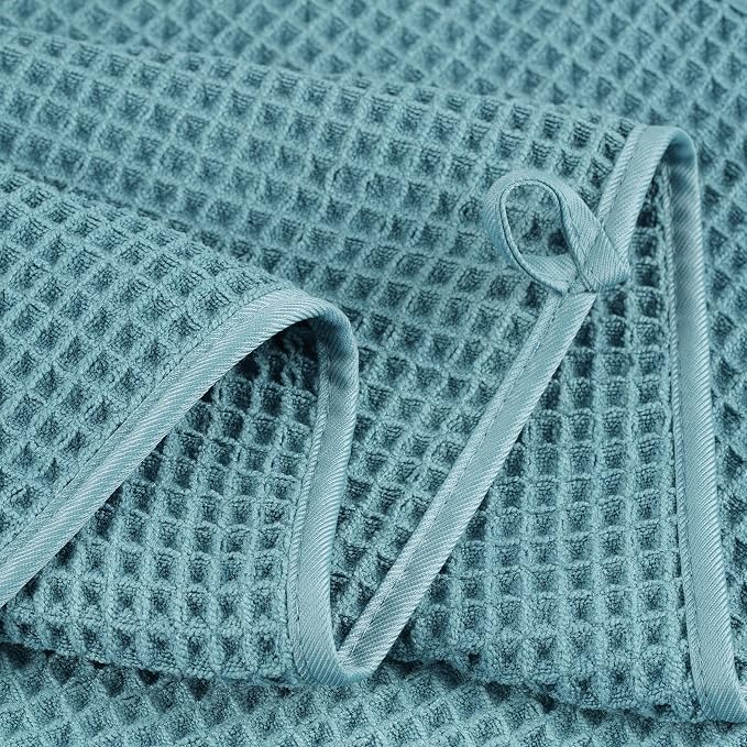 POLYTE 430 GSM Microfiber Quick Dry Lint Free Oversize Bath Towel Set, 6 Piece (Waffle Weave) - Image 4
