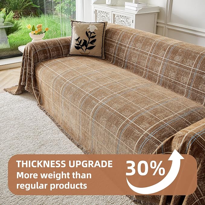 Couch Cover for Dogs Washable Sofa Cover, Sectional Couch Covers, Sofa Covers for 2 Cushion Couch, Non Slip Stripe Sofa Slipcovers Furniture Protector (Brown Checkered 71x134) - Image 5