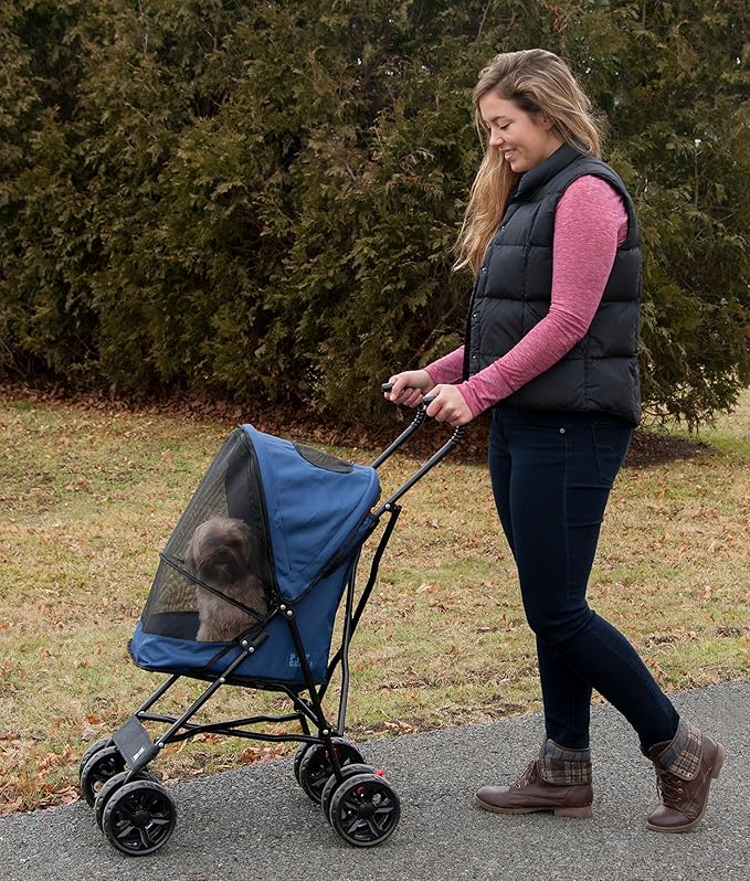 Pet Gear Travel Lite Plus Stroller, Compact, Easy Fold, No Assembly Required, Large Wheels for Cats and Dogs up to 15 pounds, New Dark Sapphire