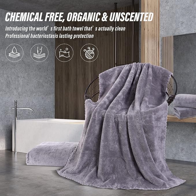 MOONQUEEN 2 Pack Premium Bath Towel Set - Quick Drying - Microfiber Coral Velvet Highly Absorbent Towels - Multipurpose Use as Bath Fitness, Bathroom, Shower, Sports, Yoga Towel (Grey) - Image 6