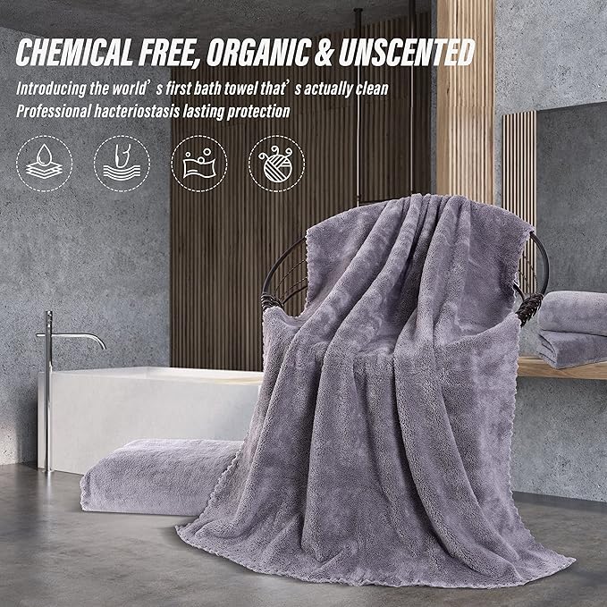 MOONQUEEN 6 Pack Premium Bath Towel Set - Quick Drying - Microfiber Coral Velvet Highly Absorbent Towels - Multipurpose Use as Bath Fitness, Bathroom, Shower, Sports, Yoga Towel (Grey) - Image 6