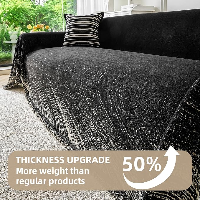 Couch Cover for Dogs Washable Sofa Cover, Sectional Couch Covers, Sofa Covers for 2 Cushion Couch, Non Slip Stripe Sofa Slipcovers Furniture Protector (Black 71x118) - Image 5