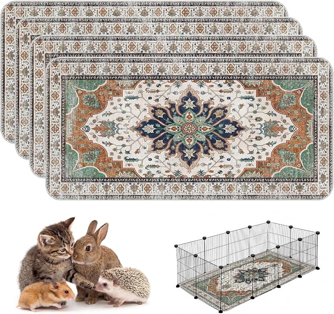 4PACK Washable Guinea Pig Pee Pads,Absorbent Reusable Guinea Pig Cage Liners,Waterproof,Leak-Proof & Non-Slip Potty Pads for Small Animals Rabbit Hamster Rat.(Dark Teal Floral,24"x48") by Peepads