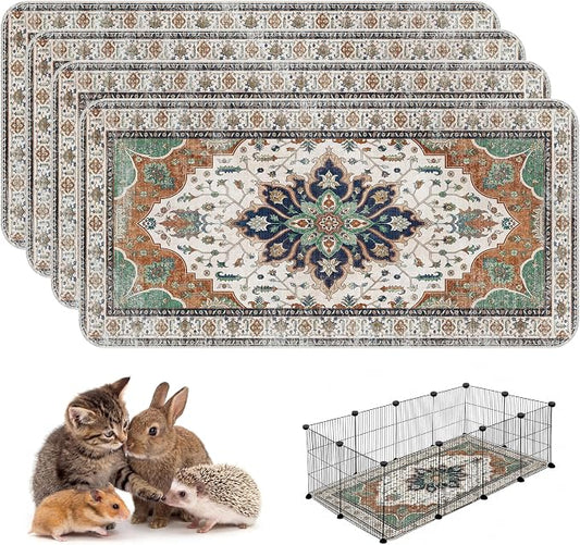 4PACK Washable Guinea Pig Pee Pads,Absorbent Reusable Guinea Pig Cage Liners,Waterproof,Leak-Proof & Non-Slip Potty Pads for Small Animals Rabbit Hamster Rat.(Dark Teal Floral,24"x48") by Peepads