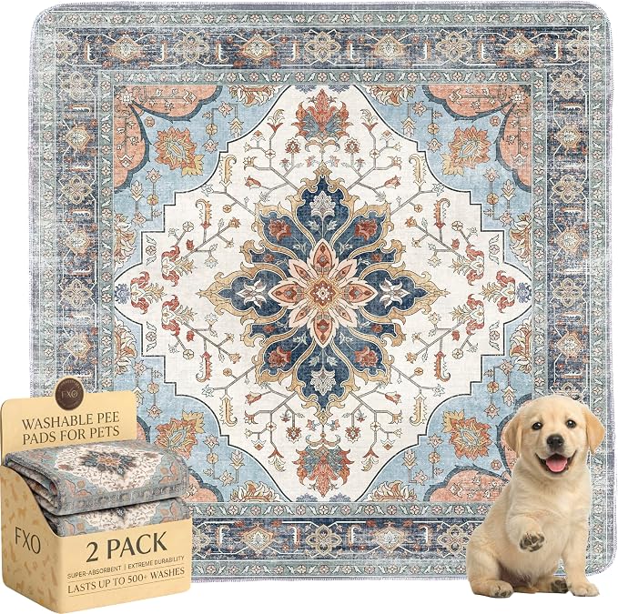 Washable Pee Pads for Dogs,Great Urine Absorbent Reusable Puppy Training Pads,Waterproof,Leak-Proof & Non-Slip Potty Pads for Whelping,Crate,Playpen,Bed.(Blue Floral,36"x36") by Peepads